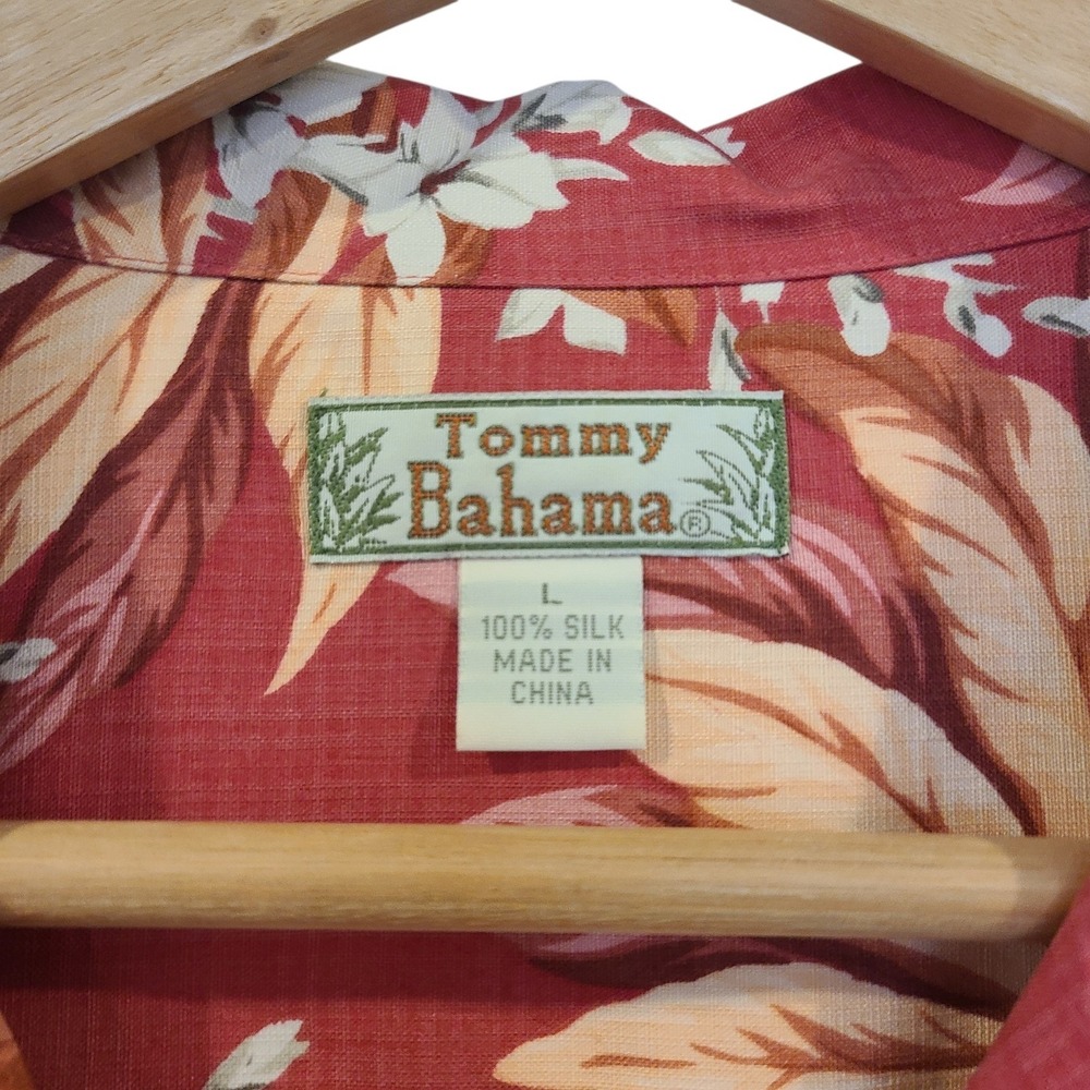 Tommy Bahama Womens Large Red Silk Tropical Palm Leaf Floral Camp Shirt Hawaiian - Picture 4 of 7